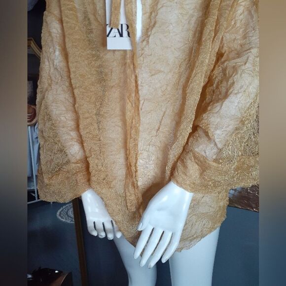 NWT Zara Elegant Gold Sheer Women's Top - Picture 3 of 16